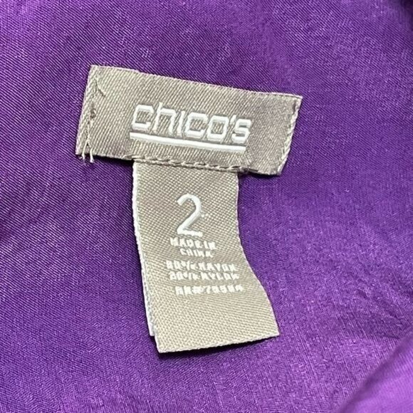 Chico Blouse Button Shirt Women Size 2 L/12 Solid Vibrant Purple Workwear Pocket - Picture 9 of 9